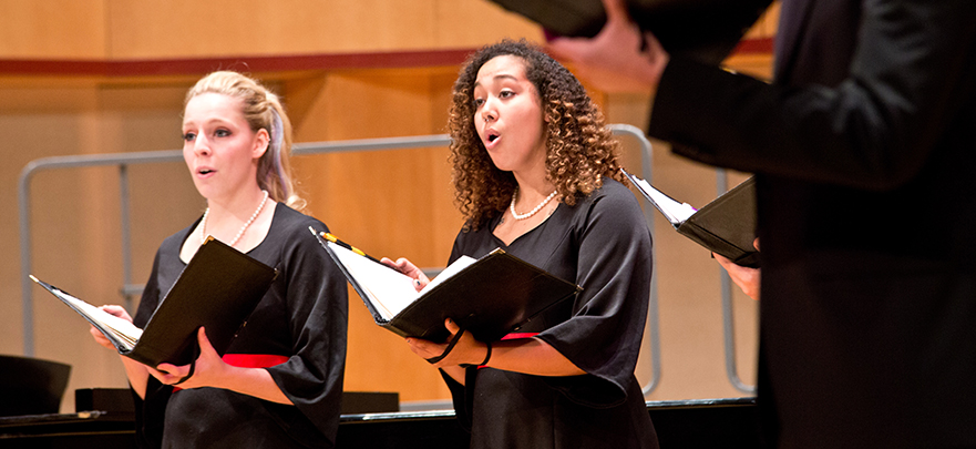 chamber singers during a concert in weber music hall